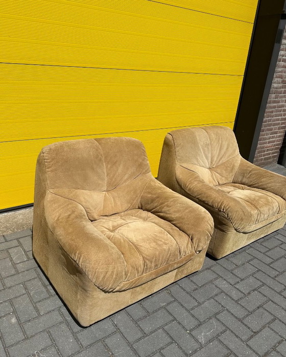 Set di Poltrone lounge vintage in camoscio – anni '70 – Pelle (photo 3 of 18)