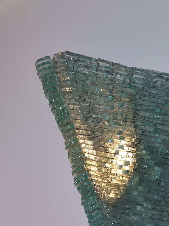 Image 1 of Pair of handmade French glass and metal wire wall lamps, shard decor