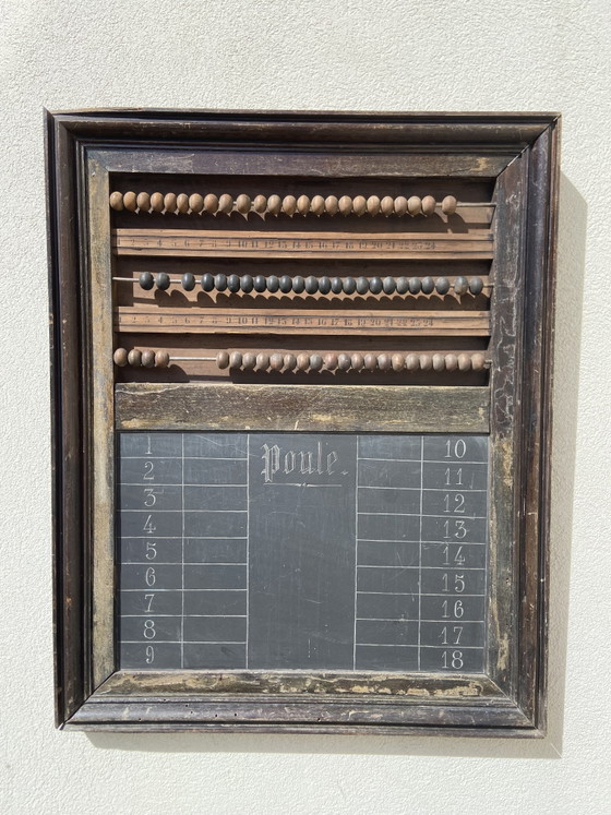 Image 1 of Tabellone segnapunti da biliardo francese antico in legno – Pezzo da parete per caffè/bistrot, circa 1900