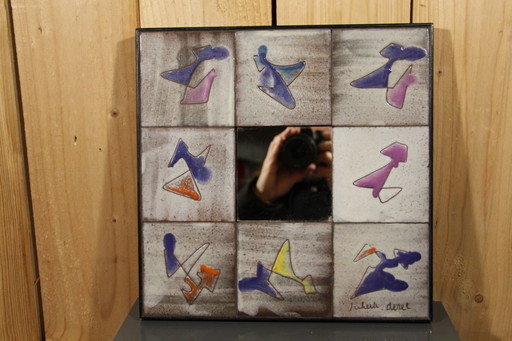 Vintage ceramic wall mirror by Juliette Derel - Vallauris