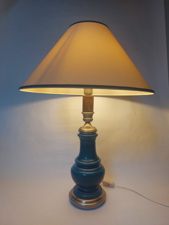 Image 1 of Lampe à poser en céramique bleue Mid Century