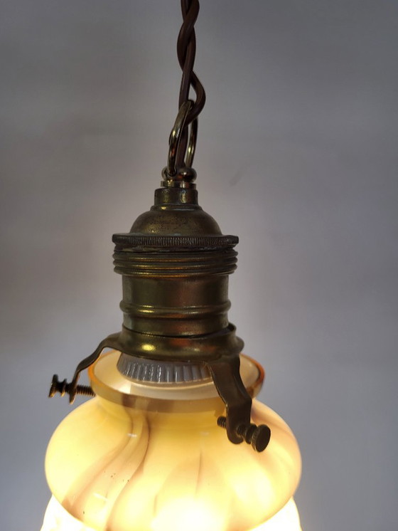 Image 1 of Art deco Opalglaslampe gerippt, Verreries de Scailmont, Henri Heemskerk, Belgien