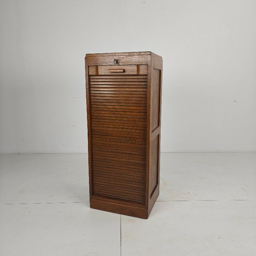 Mobile archivio con anta a rullo in rovere olandese, 1920-1930