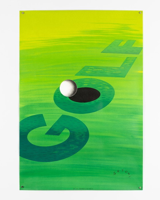 Image 1 of Golf – 1960 – Originele vintage sportposter van Munetsugu Satomi – Mid-Century Modern – 97x67 cm