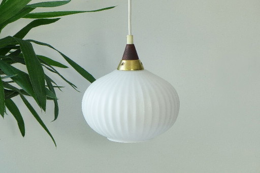 Vintage hanging lamp Danish design opal glass lamp teak 60s 70s