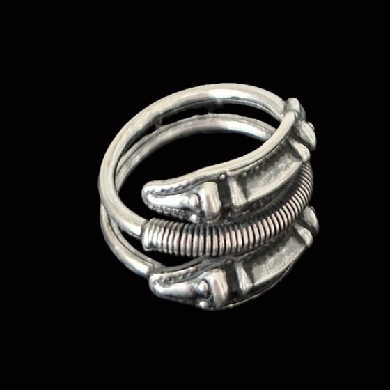 Image 1 of Bague danoise en argent avec serpents - Unique - Taille 18.5