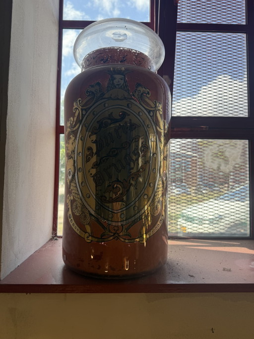 Vaso da farmacia antico in vetro Art Nouveau con coperchio