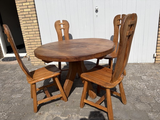 Vintage Brutalist De Puydt Dining Table + Chairs – eettafels, Wood