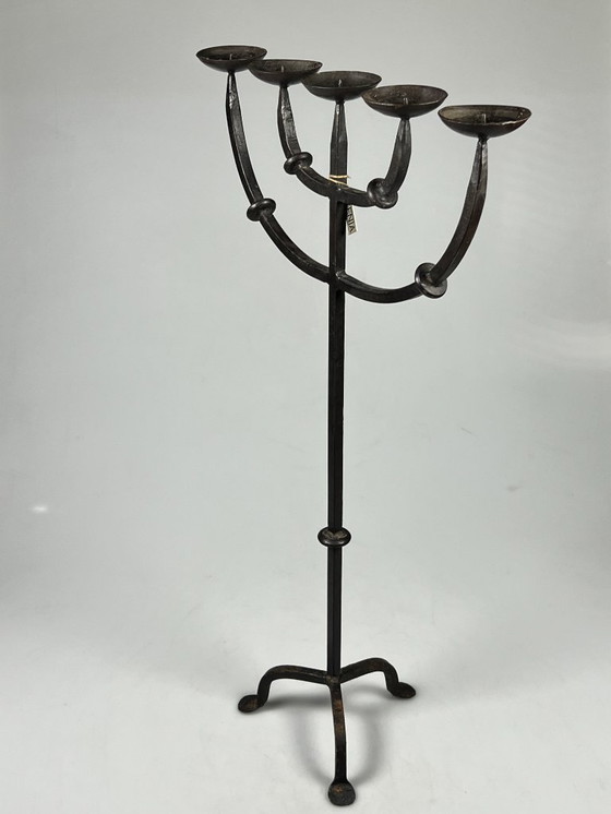 Image 1 of Vintage Brutalist XL Candlestick, Cast Iron, 5 Arms, 1950s