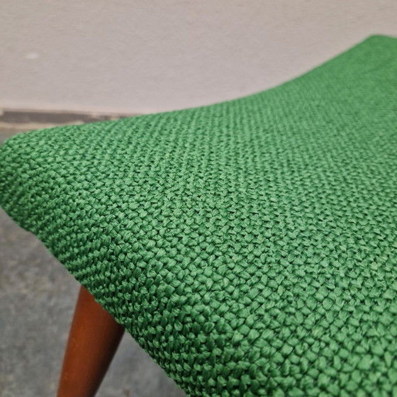Vintage Footstool Newly Upholstered Ploeg Fabric – Footstools & poufs, Textile, Wood (photo 6 of 13)