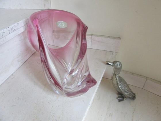 Image 1 of VAL ST LAMBERT (Belgium) Tall & Very Heavy Swirl Vase. 8 kg ! modernist , MCM, original label 