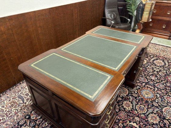 Scrivania da Partner Vintage Inglese Classica – Scrivanie, Leather, Wood (photo 16 of 20)