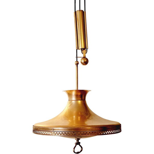 Vintage hanglamp van messing en plexiglas, 1950
