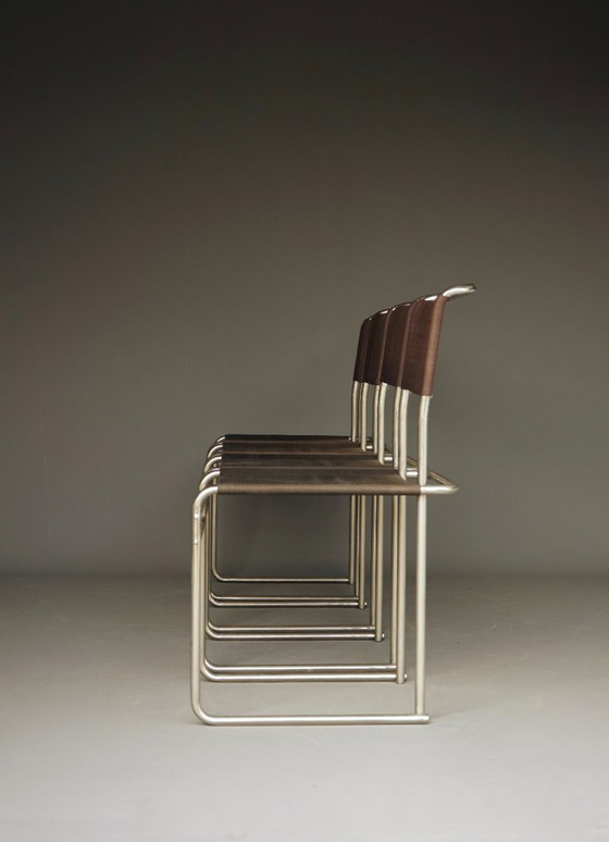 Sedie da pranzo B40 in acciaio tubolare nichelato e tessuto Eisengarn di Marcel Breuer per Tecta, anni '80. (photo 11 of 27)