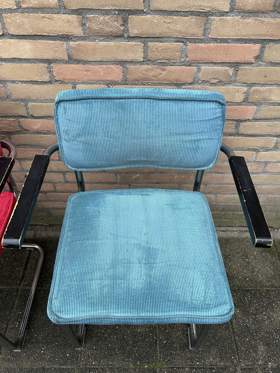 Image 1 of 4 chaises en tissu côtelé avec structure tubulaire chromée