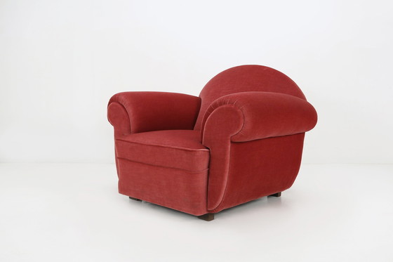 Image 1 of Ensemble de 3 fauteuils en velours rouge Art déco, années 1930