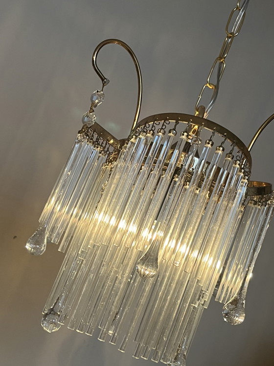Image 1 of Splendido lampadario a sospensione in stile anni '20 con asta di cristallo.