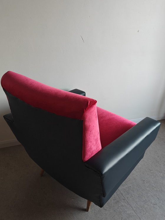 Ensemble de 2 fauteuils cocktail vintage – Style moderne du milieu du siècle (Velours rouge) – Velvet, Wood (photo 4 of 5)