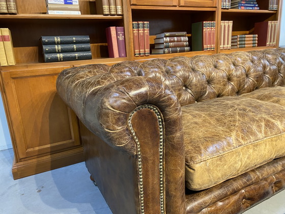 Prachtige Stoere Engelse Chesterfield Bank Sigaren Cognac Leer – Winchester, Banken, Leather, Wood (photo 2 of 7)