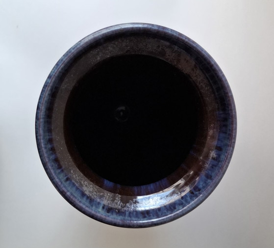 Image 1 of Vintage large ceramic vase / floor vase 38 cm – brown/turquoise flowing glaze