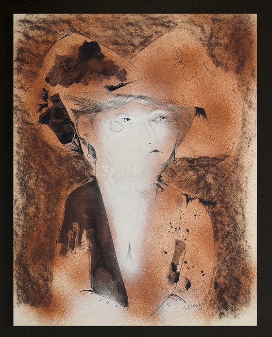 Image 1 of Robert Detheux, raro dipinto surrealista del 1966