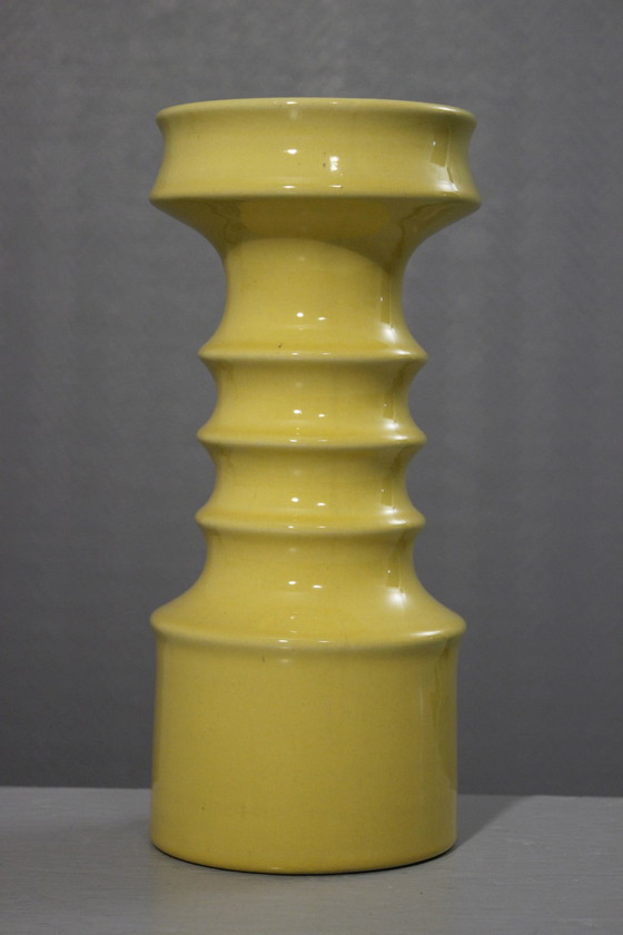 Image 1 of Large vintage ceramic candlestick Space Age design 1970s yellow