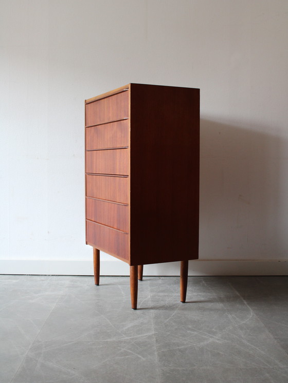 Image 1 of Vintage Danish narrow chest of drawers in teak
