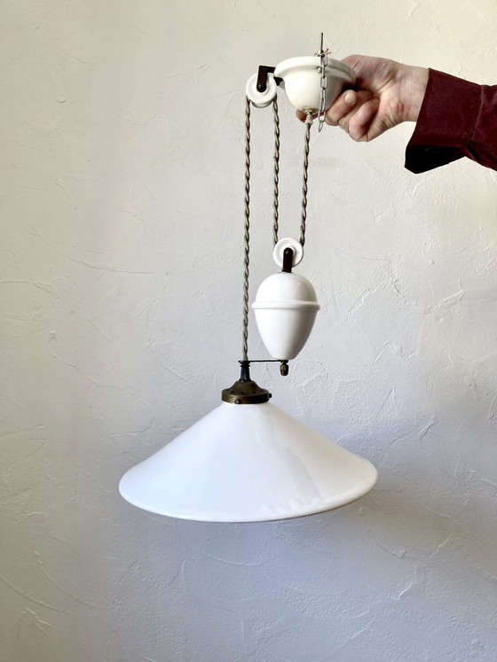 Image 1 of Weiße, glasierte Keramik-Pendelleuchte mit verstellbarer Höhe von The French House