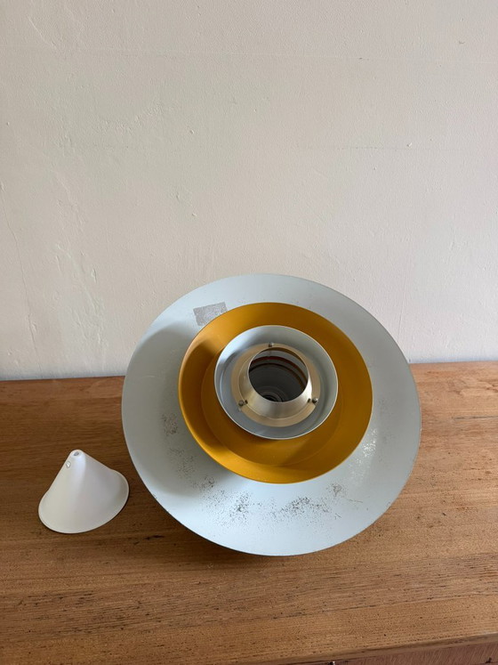 Vintage Lyskaer pendant - Bent Nordsted - Danish multiulayered lamp, Pendant lamps, Aluminium, Yellow (photo 12 of 14)