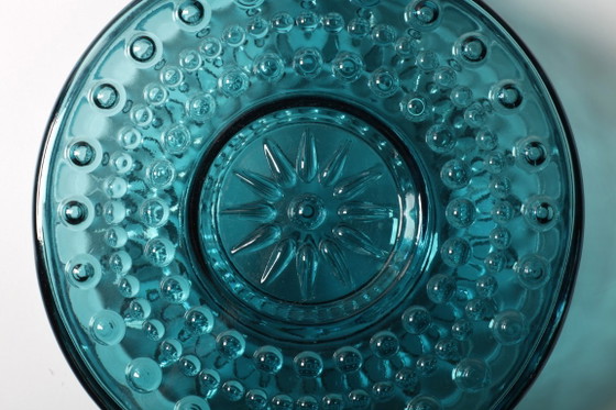 Image 1 of Large Vintage Teal Sunburst Blue Bubble Glass Vase / Erich Jachmann for WMF / 1960s