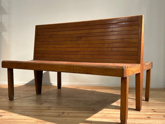 Image 1 of Banc de train industriel vintage 1950s