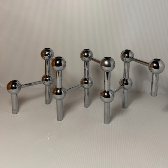 Image 1 of Set of 6 modular BSF vintage chrome candle holders