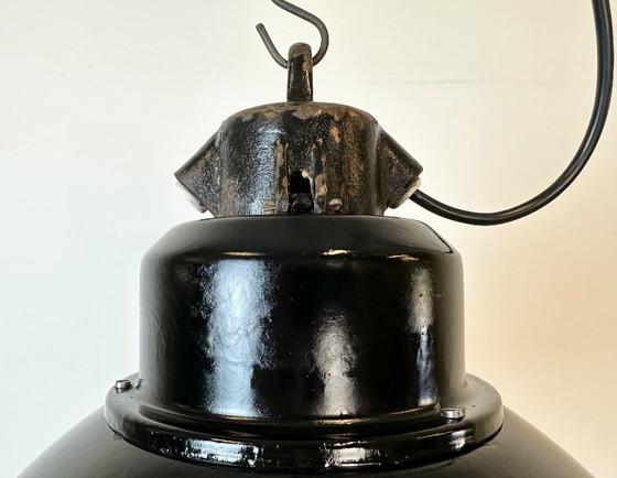 Image 1 of Industrial Black Enamel Factory Lamp with Cast Iron Top, 1960s