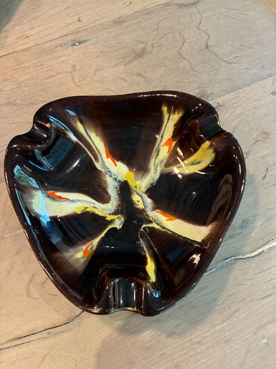 Ceramic ashtray / catchall, brown with abstract patterns, West Germany, Table accessories (photo 5 of 7)