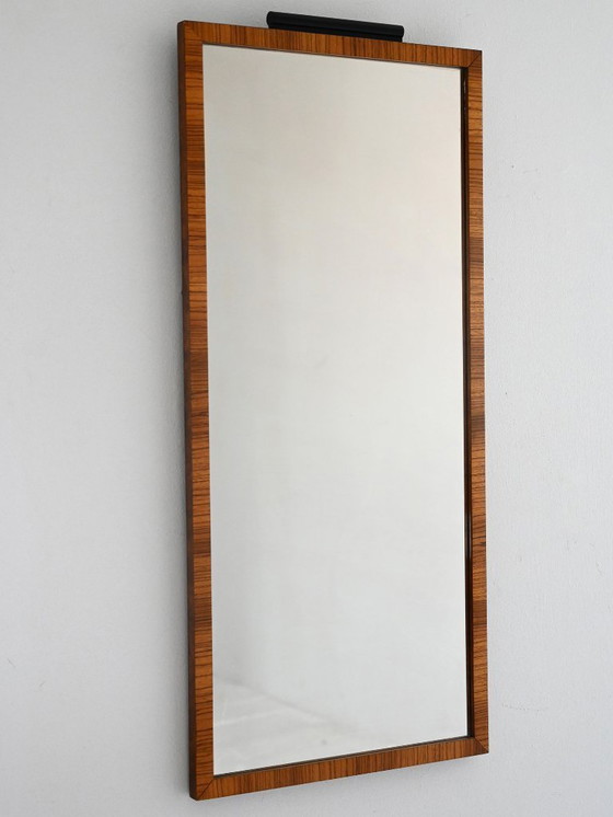 Image 1 of Scandinavian Art Deco Mirror in Flamed Birch Root with Black Detail