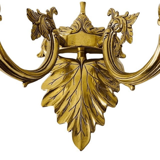 Image 1 of Applique murale baroque rococo vintage en laiton du milieu du siècle rose années 1950