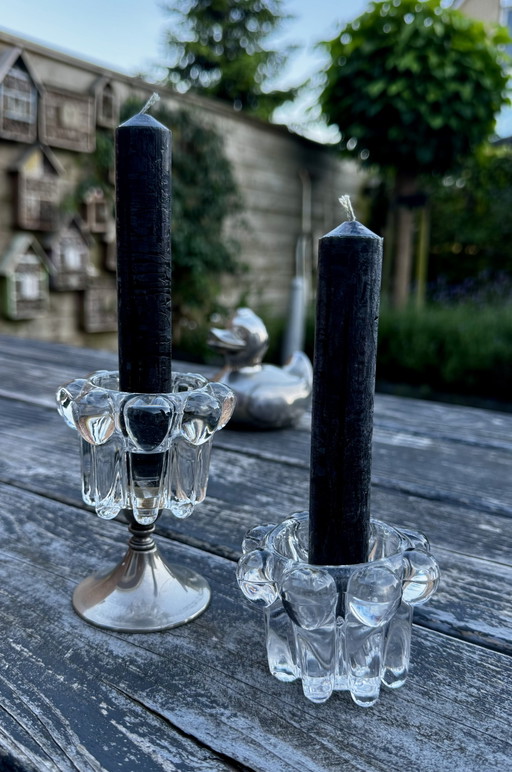 Set di candelabri in vetro vintage di Reims, Francia (anni '60)