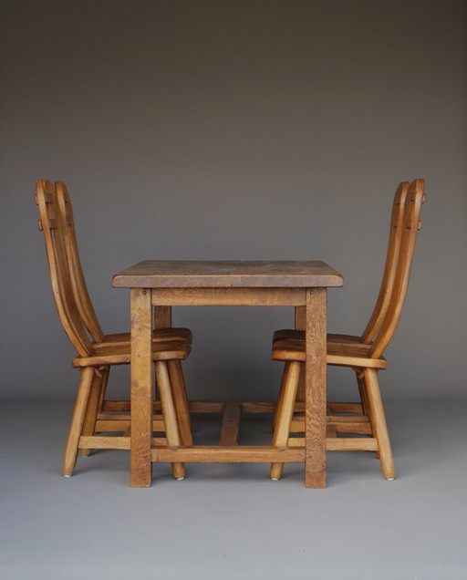 Brutalist Solid Oak Dining Set from De Puydt, Belgium. 1970s
