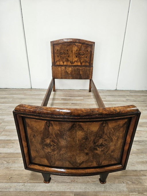 Cama individual toscana Art Déco de los años 40 en madera de raíz de brezo.