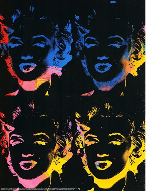Vier veelkleurige Marilyns – Andy Warhol Pop Art print – giclee prints, Paper