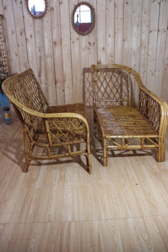 Image 1 of Divano angolare modulare in rattan vintage