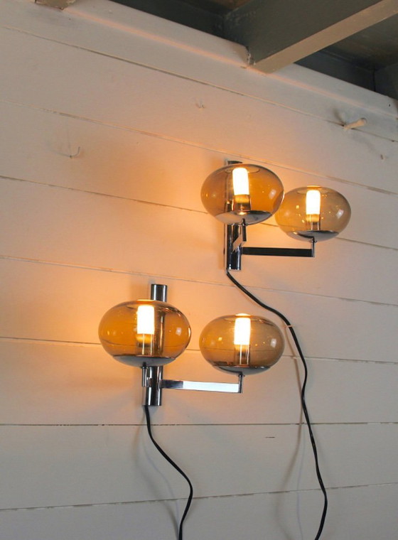 Image 1 of Sciolari Wandleuchten aus Rauchglas und Chrom – Italien, 1970er Jahre