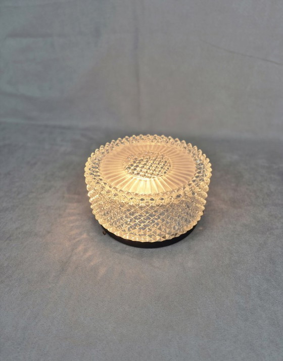Image 1 of Vintage Mid-Century Pressed Glass Flush Mount Ceiling Light E27 19.5cm Retro Lamp