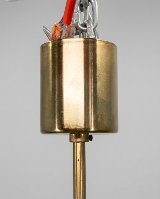 Image 1 of Lampadario in vetro sfaccettato Ottone Jaroslav Bejvl Kamenický Šenov anni '60 Cecoslovacchia