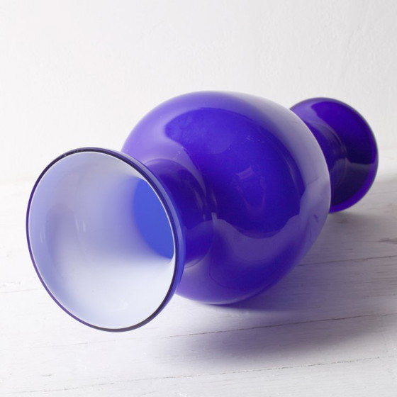 Image 1 of Vase vintage rare en verre de Murano bleu et blanc, milieu du XXe siècle / Italie / années 1970