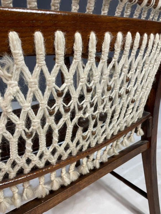 Image 1 of Poltrona vintage in macramè, anni '60, Cecoslovacchia, struttura in legno