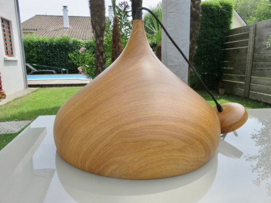 Image 1 of Lámpara colgante escandinava de metal con aspecto de madera, años 80.