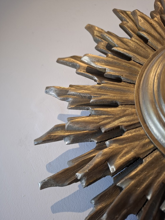 Image 1 of 40cm double-decker wooden sun mirror! Convex. 1950.