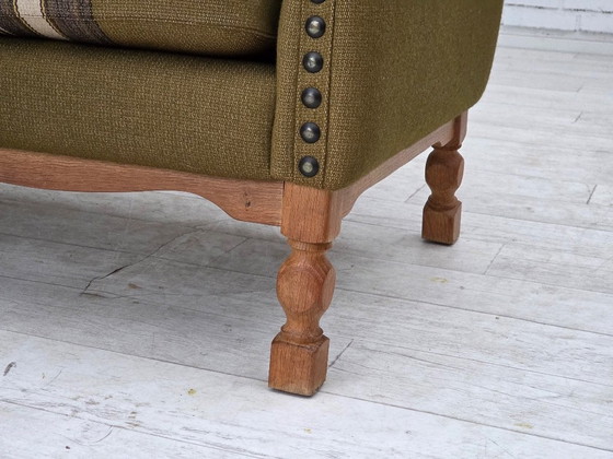 Image 1 of Sofá danés de 2 plazas, década de 1970, lana de muebles verde, madera de roble.