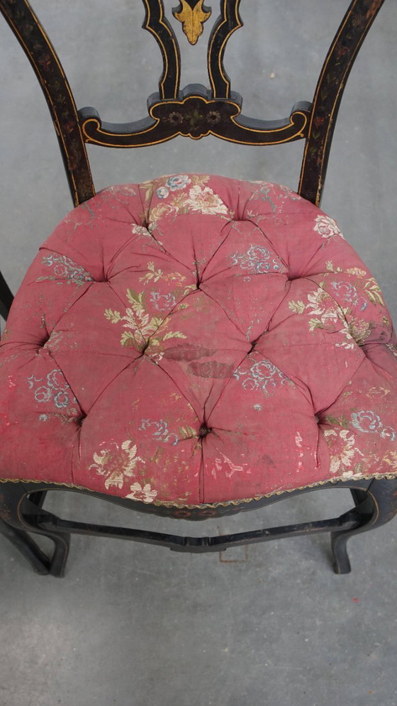 Image 1 of 2 x Antiek Frans Napoleon 3 stoeltje ingelegd met parelmoer